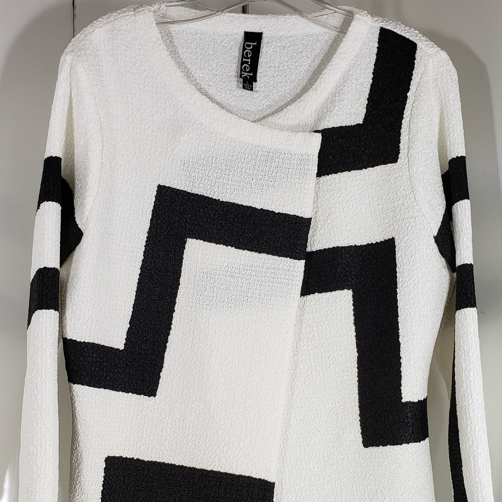 Women's Knit Berek Black & White Geometric Coat L - Picture 4 of 8